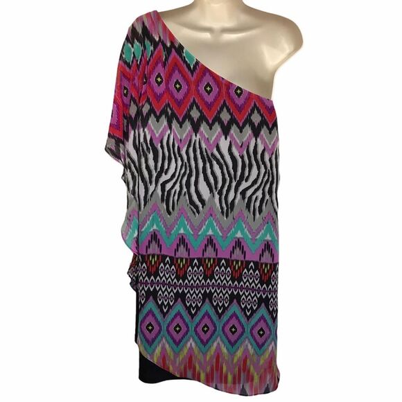 Bisou Bisou One Shoulder Draped Dress Sz 16 - Picture 2 of 8